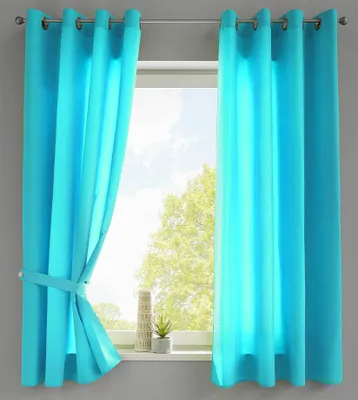 Produktbild von 2er Set Vorhänge Schal Ösen »Berlin« HxB 175x140 cm Türkis Blickdicht Microsatin Lichtdurchlässig Uni Matt, 20405N2