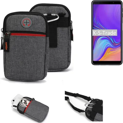 Produktbild von K-S-Trade Holster Gürtel Tasche kompatibel mit Samsung Galaxy A7 (2018) Handy Tasche Schutz Hülle grau Zusatzfächer 1x