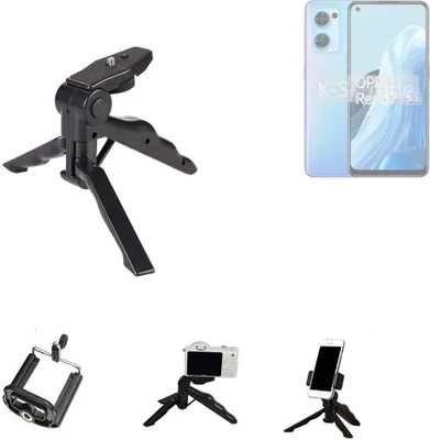 Produktbild von K-S-Trade Stativ Tisch-Ständer Dreibein Handy-Stativ Ständer kompatibel mit Oppo Reno7 5G Mini-Stativ Smartphone Tripod Handy-Stativ aus Plastik