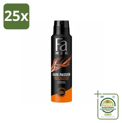 Imagen del producto de 25 aerosoles desodorantes Fa Men, fragancia Dark Passion, 150 ml - Paquete de suministro - 25 unidades