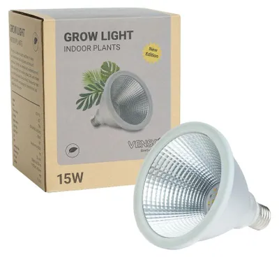 Zdjęcie produktu dla Venso EcoSolutions Growlight – lampa LED do roślin domowych z gwintem E27, pełne spektrum, 15 W, Venso EcoSolutions, usprawnia fotosyntezę, zwiększa produkcję chlorofilu, lampa do roślin Venso, biała