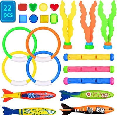 Produktbild von 22x Unterwasser Tauchen Spielzeug Dive Ring/Torpedo/Sticks Schwimmen Pool Spielzeug Spiel Kinder