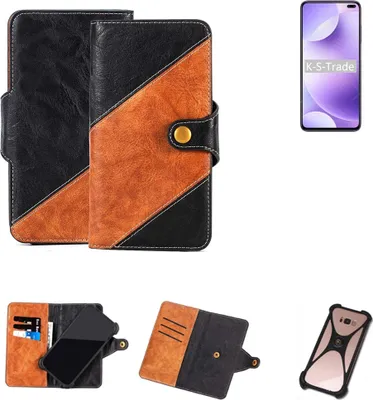 Produktbild von K-S-Trade Handyhülle Schutzhülle Bookstyle Case Wallet-Case kompatibel mit Xiaomi Redmi K30 4G Handy Cover Bumper Klapphülle schwarz hellbraun 1x