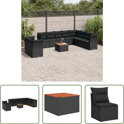 Produktbild von The Living Store 11-tlg. Garten-Sofagarnitur mit Kissen Schwarz Poly Rattan