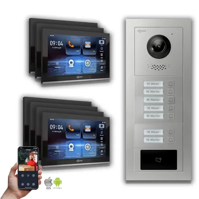 Produktbild von Goliath IP Video Türsprechanlage: 10-Zoll 7 Familienhaus, RFID, Silber : 10 Zoll Schwarz : Unterputzdose Monitor Farbe: 10 Zoll Schwarz Montage: Unterputzdose