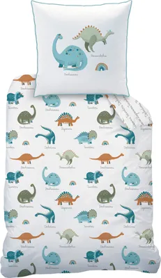 Produktbild von Bettwäsche Dinosaurier Dino Tiere 135x200 + 80x80 cm, 100 % Baumwolle, Renforcé, 2 teilig, Bettwäsche für Jungen und Mädchen