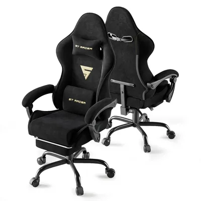 Produktbild von Arvioo Gaming Stuhl Ergonomisch, Gaming Chair mit Massage-Lendenkissen, Gaming Sessel Verstellbare Rückenlehne Mit Kopfstütze & Fußstütze, Schwarz