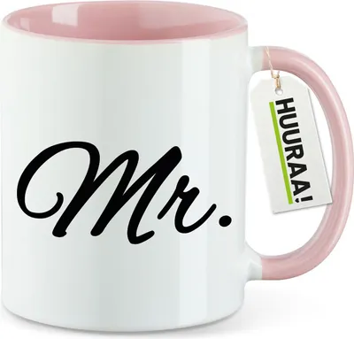 Produktbild von Huuraa Kaffeetasse Mr. Schriftzug 330ml Rosa Keramik Kaffeebecher Geschenkidee
