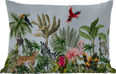 Produktbild von MuchoWow® Outdoor Kissen - Dschungel - Flamingo - Affe - Jungen - Mädchen - Kinder - 50x30 cm - Wetterfest - Lounge Kissen - Sofa kissen - Wohnzimmer Dekoration