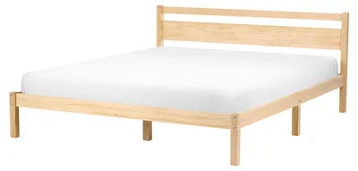 Produktbild von BELIANI Bett Hellbraun Kiefernholz mit Lattenrost 160x200 cm Hohes Kopfteil ohne Fußteil Schlicht Skandi Design Schlafzimmer Holzbett Doppelbett
