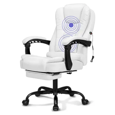 Produktbild von ALFORDSON Ergonomischer Bürostuhl mit Massagefunktion, Fußstütze und 150°-Neigung, Samt-Chefsessel mit SGS-Gasdruckfeder, drehbarer Gaming-Stuhl, Weiß