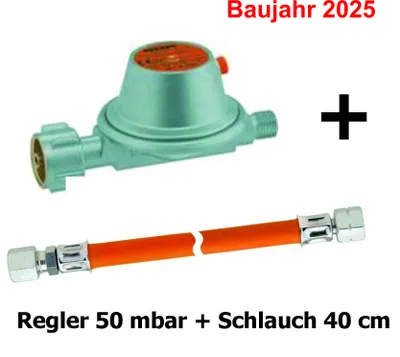 Produktbild von Druckregler für Caravan / Wohnmobil 50 mbar + Schlauch 40 cm, Gas Wohnwagen 2024