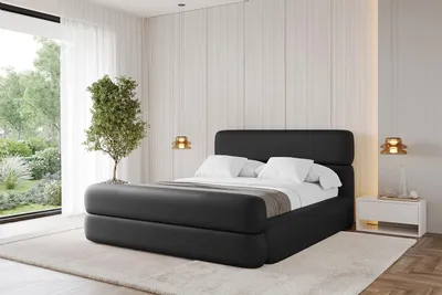 Produktbild von ALTDECOR Polsterbett mit Bettkasten -  ENORA-Z - 180x200 Schwarz Kunstleder - Bett mit Matratze H3/H4, Kopfteil und Fußteil, Boxbett, Doppelbett mit Stauraum