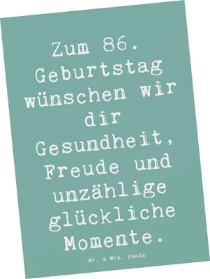Produktbild von Mr. & Mrs. Panda Ansichtskarte Spruch 86. Geburtstag Wünsche - Meeresbrise - Geschenk, Postkarte, Freude, Postkarten, Happy Birthday, 86 Jahre, Grußkarte, liebevolle Gruß