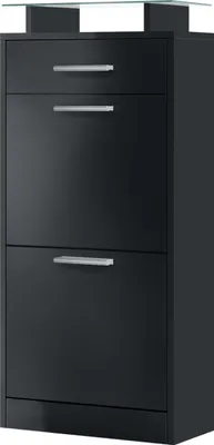 Produktbild von Vladon Schuhschrank Loret V2, Schuhkipper für 8 Paar Schuhe mit 2 Klappen, 1 Schublade und Glasablage, Schwarz matt/Schwarz matt (46 x 104 x 23 cm)