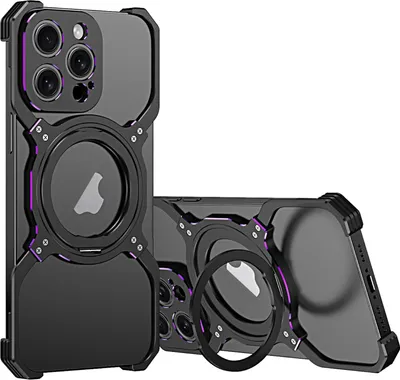 Image de Coque métallique pour Apple iPhone 16 Pro Max avec anneau MagSafe mécanique et protection de l'appareil photo