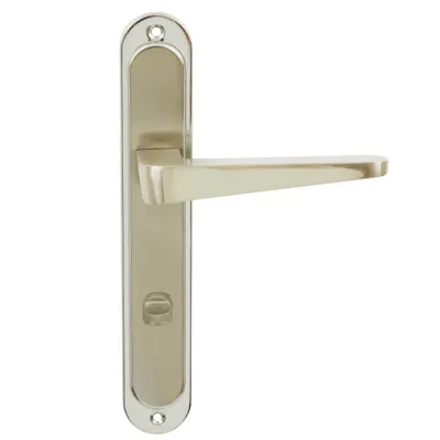 Produktbild von DOMINO Türgriff 78 Drückergarnitur WC - Badezimmer Set | Links & Rechts Türbeschlag für WC/Badezimmertüren | L-Form | Türbeschläge aus Aluminium | Chrom/Chrom/Nickel Türdrückergarnitur| VITA M6/M9