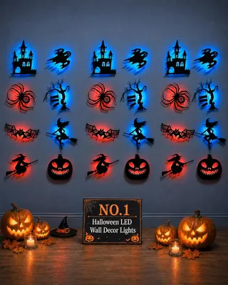 Produktbild von LED Halloween Dekoration 24 Stück, gruselige Fensterdeko mit Fledermaus, Geist & Kürbis, kabellose Party Deko für Wand und Fenster