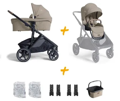 Produktbild von Joie Versiti Kinderwagen – 20-in-1 System, umbaubar zu Duo- & Zwillingswagen, inkl. Babywanne & Sitz, UPF 50+, Sandstone