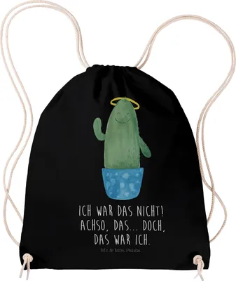 Produktbild von Mr. & Mrs. Panda Beutel Kaktus Heilig - Schwarz - Geschenk, Lustig, Jutebeutel, Frech, Drawstring Bag, Familie, Schwester, gymnastiktasche, Stoffbeutel, gym tasche