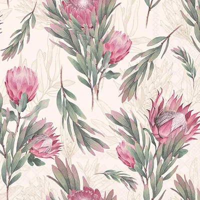 Produktbild von Servietten 33x33 cm Protea cream - rosa Blumen
