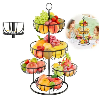 Produktbild von Obstkörbe, Obstschale, 5-lagiger Obstkorb, multifunktionaler Obstteller, Obstregal aus Metall mit Griff, für Wohnzimmer, Küche, Rezeption