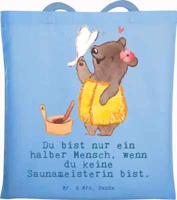 Produktbild von Mr. & Mrs. Panda Uni Tasche Saunameisterin Herz - Sky Blue - Geschenk, Shopping, Jutetasche, Laptoptasche, Tote Bag, Jutebeutel