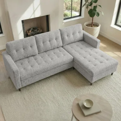 Produktbild von riess-ambiente Ecksofa STOCKHOLM 220cm grau Veloursstrickstoff Federkern 3-Sitzer mit Ottomane links und rechts platzierbar