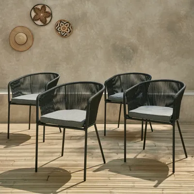 Produktbild von sweeek - 4er Set Gartensessel verzinkter Stahl mit Bespannung - Schwarz