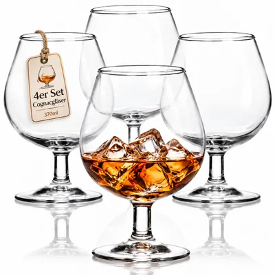 Produktbild von 4er Set Cognacgläser 370 ml – Bauchige Cognacschwenker aus Glas – Brandygläser für Cognac & Spirituosen – Spülmaschinenfest – Bar Gläser Set, KI-generiertes Bild