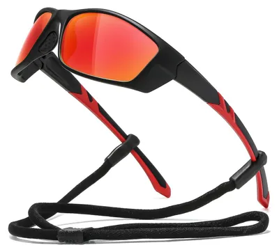 Produktbild von Polarisierte Sportsonnenbrille für Männer und Frauen mit UV400 Schutz in Schwarz und Rot