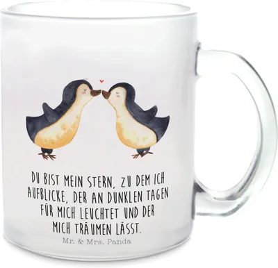 Produktbild von Mr. & Mrs. Panda Teetasse Pinguin Liebe - Transparent - Geschenk, Trinkglas, Pott, Gastgeschenk, Haferl, Hochzeit, Vertraut, Henkeltasse, Freundin, Tee Tasse