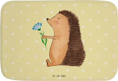 Produktbild von Mr. & Mrs. Panda Badezimmerteppich Igel Blumen - Gelb Pastell - Geschenk, Badteppich, Badläufer, Genesungswünsche, Krankenhaus, Badvorleger, Gute Besserung, Besuch, Laune