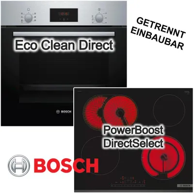 Produktbild von Bosch Herdset Backofen 3D Heißluft EcoClean Schnellaufheizung + Glaskeramik Kochfeld PowerBoost Bräterzone
