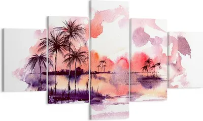 Produktbild von Bild auf Leinwand - Leinwandbild - Tropen Palmen Illustration Pflanze - 125x70cm - Wand Bild - Wanddeko - Leinwanddruck - Bilder - Kunstdruck - Leinwand bilder - Wandkunst - EA125x70-2995
