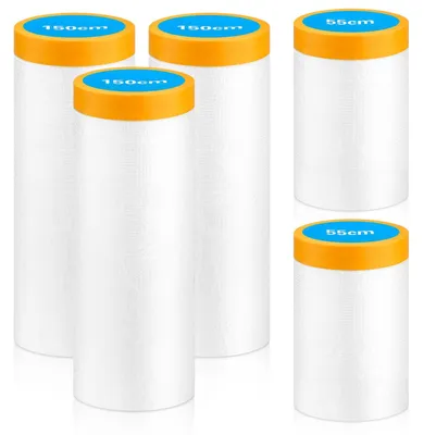 Productafbeelding van 5 Rollen Afdekfolie met Plakband, 100 Meter Schilderfolie, Afdekfolie