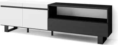Produktbild von TV-Schrank, Lowboard, 200x35x57cm, Für TV-Geräte bis zu 80", Industriedesign, Weiß und Schwarz