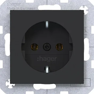 Image de Prise Hager SCHUKO WAS1100BM, bornes enfichables A.x/C.x, noir nuit mat