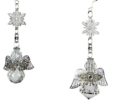 Produktbild von Formano 2er Set Acryl Hänger Schneeflocke mit Engel 22cm Fensterdeko Weihnachten