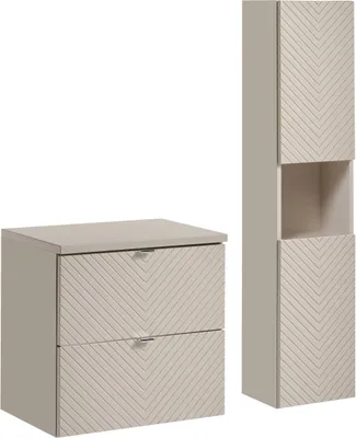 Image de Ensemble De Salle De Bain : Armoire 60 Cm Avec Plateau Et Colonne Cachemire