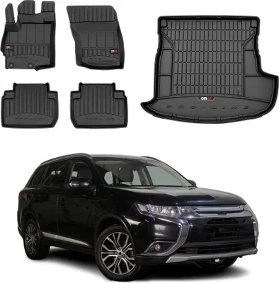 Image de Kit Tapis de Sol et Coffre pour Mitsubishi Outlander 2012-15 en Caoutchouc Noir
