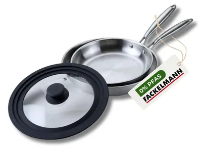 Image de Set de 2 poêles de cuisson 20/24 cm en acier inoxydable avec 1 couvercle Fackelmann Vita3