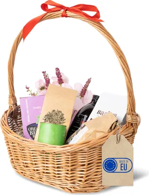 Immagine prodotto di Creative Home Cestino in Vimini con Manico | Cesto Regalo Ovale | 37 x 30 x 37 cm | Cesto Decorativo Intrecciato a Mano | Salice Naturale Resistente