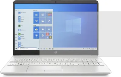 A laptop with a screen protector partially covering the screen.