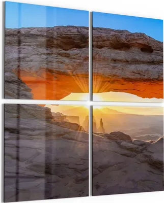Produktbild von DEQORI Glasbild Echtglas 4x50x50 cm 'Felsbogen im Morgenlicht' Wandbilder XXL groß