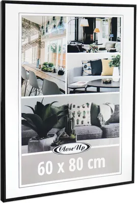 A collage of interior design images within a black poster frame, with product size information at the bottom.