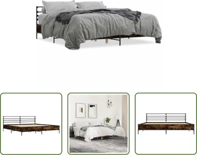 Produktbild von The Living Store Bettgestell Räuchereiche 180x200 cm Holzwerkstoff und Metall