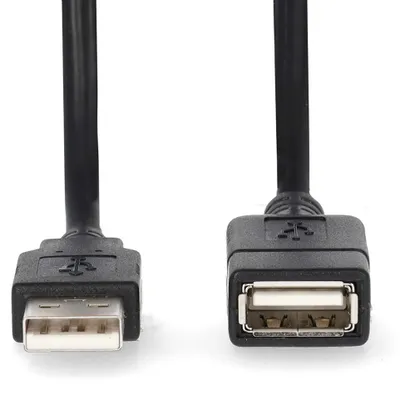 Produktbild von Nedis USB-Kabel - USB 2.0 - USB-A Stecker - USB-A Buchse - 18 W - 480 Mbps - Vernickelt - 2.00 m - Rund - PVC - Schwarz - Label