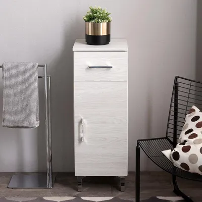 Immagine prodotto di Mobiletto per bagno a terra 30cm, anta+cassetto quercia bianco | Rimini