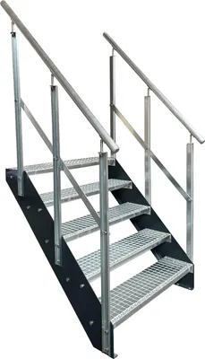 Obrázek produktu pro Mřížové ocelové příčkové schody 5 stupňů Pozinkované a antracitově práškově lakované příčkové schody + zábradlí na obou stranách - (d x š x v) 101 cm x 100 cm x 95 cm